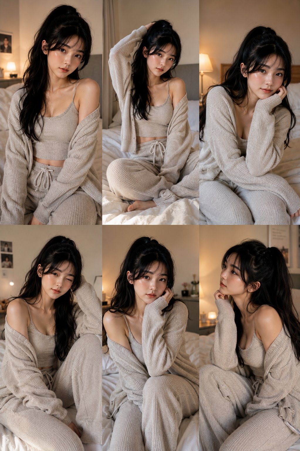 韩系简约卧室居家女性写真拼贴 / Korean Lifestyle Bedroom Portrait Collage,人像与摄影,人像、电影感、时尚,案例输出图 1