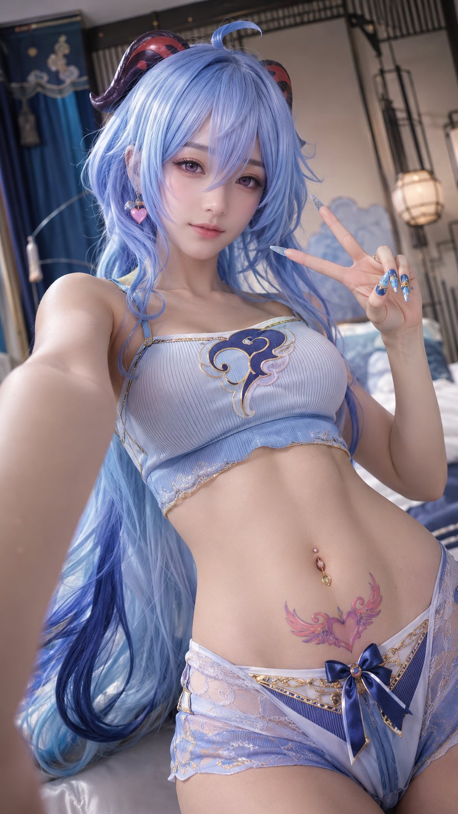 奢华璃月风露脐装动漫女性自拍 / Luxury Liyue Inspired Anime Woman Selfie，角色设计，人像、电影感、时尚，案例输出图 2