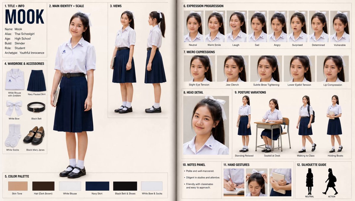 王家卫风格电影级女性角色参考图表 / Cinematic Wong Kar Wai Style Character Reference Sheet，角色设计，35mm、电影感、角色，案例输出图 1