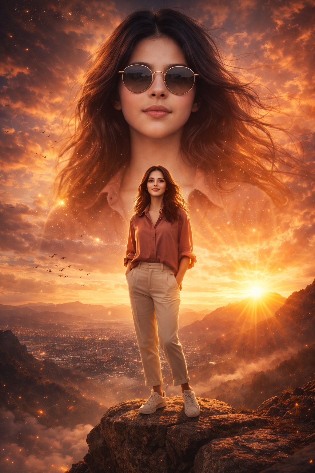 超现实IMAX电影感双重曝光夕阳人像 / Ultra Realistic Imax Netflix Cinematic Double Exposure Portrait,人像与摄影,35mm、人像、电影感,案例输出图 1