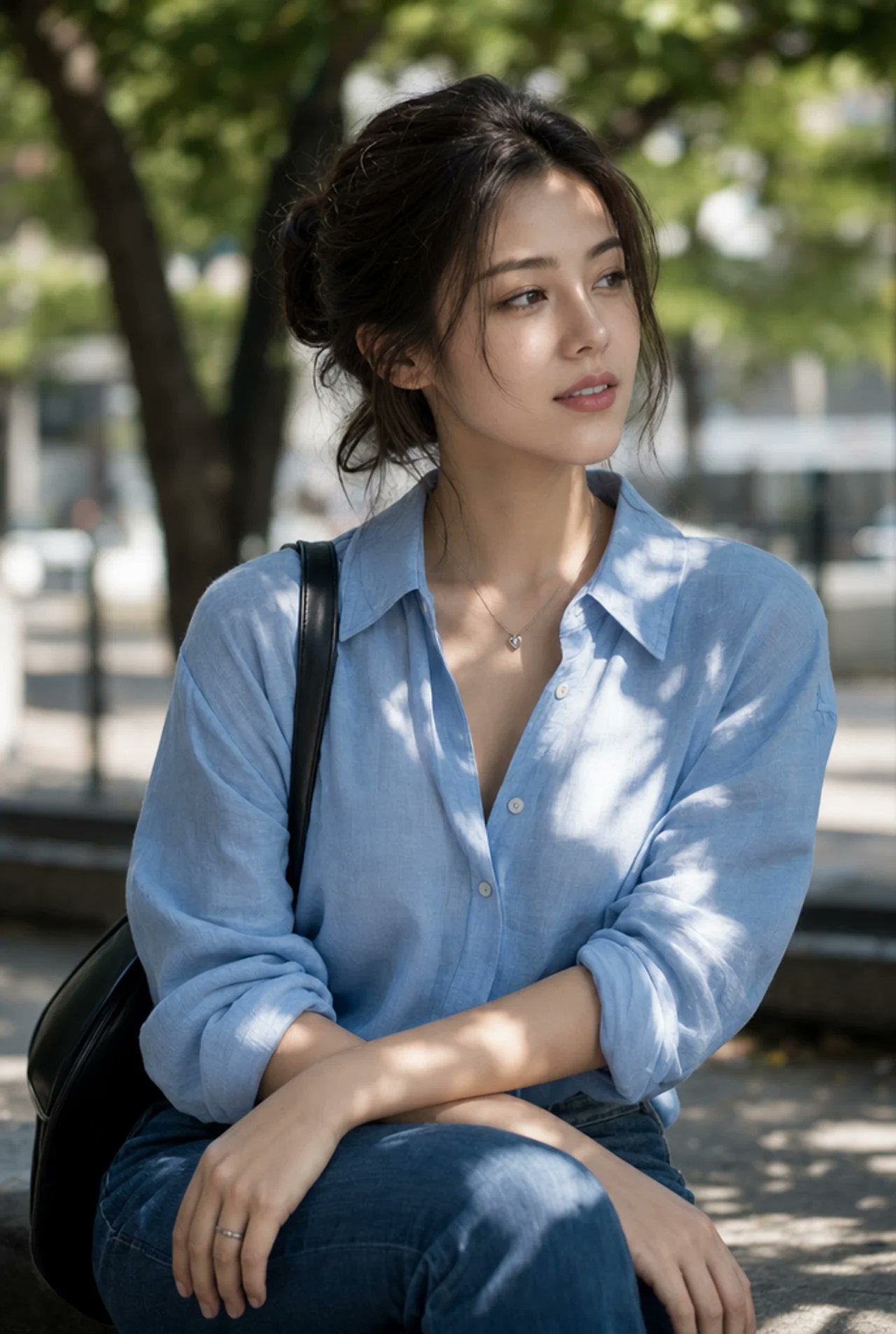 户外阳光下亚裔年轻女性公园人像 / Portrait Of Young Asian Woman Outdoor Park,人像与摄影,人像、电影感、人像与摄影,案例输出图 1