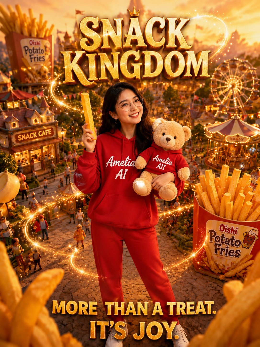 零食王国奇幻广告海报 / Ultra Realistic Fantasy Snack Kingdom Advertising Poster Amelia Ai,人像与摄影,人像、电影感、海报,案例输出图 1