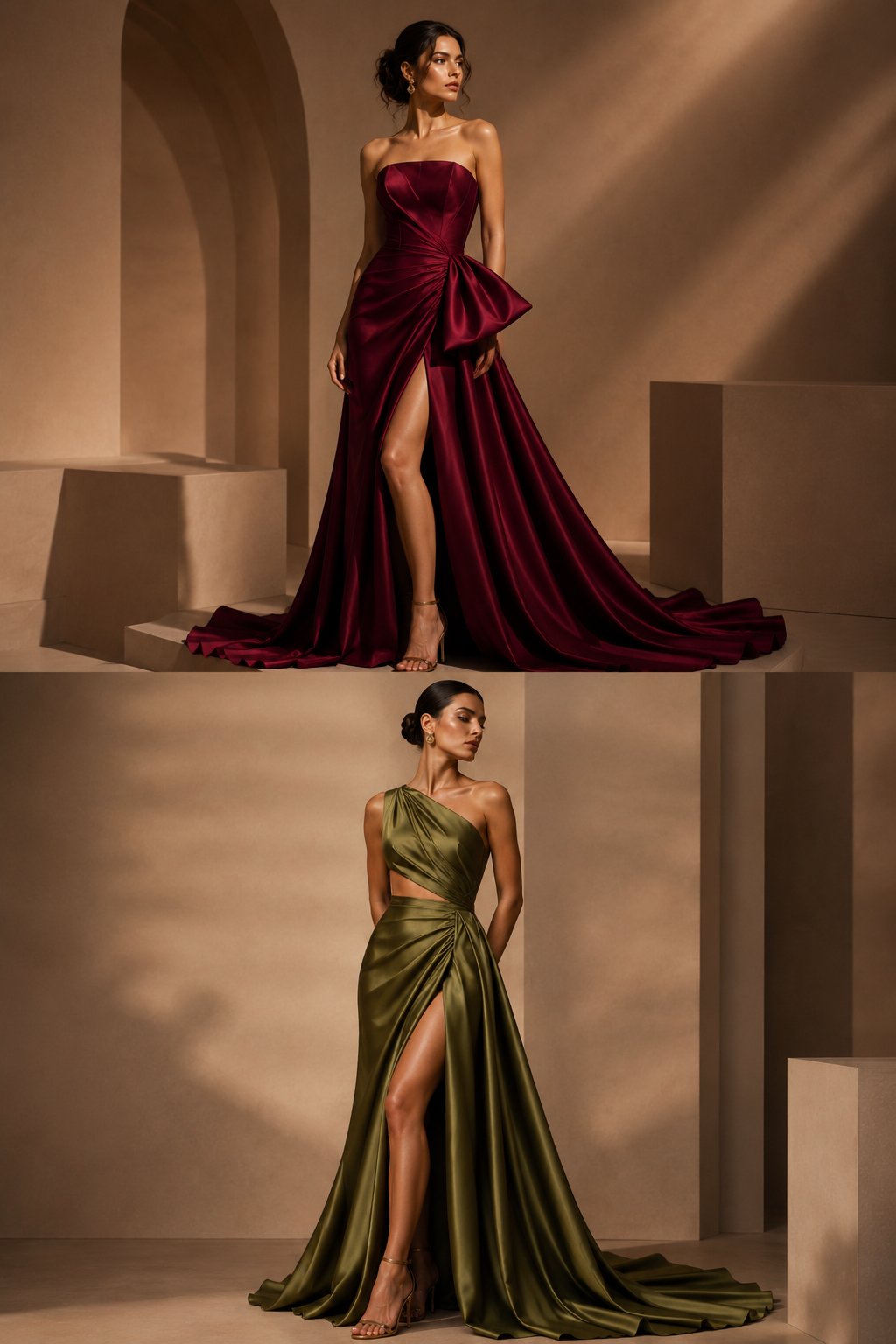 奢华时尚大片双模特高定礼服 / Luxury Fashion Editorial Burgundy Olive Couture,人像与摄影,人像、电影感、时尚,案例输出图 1