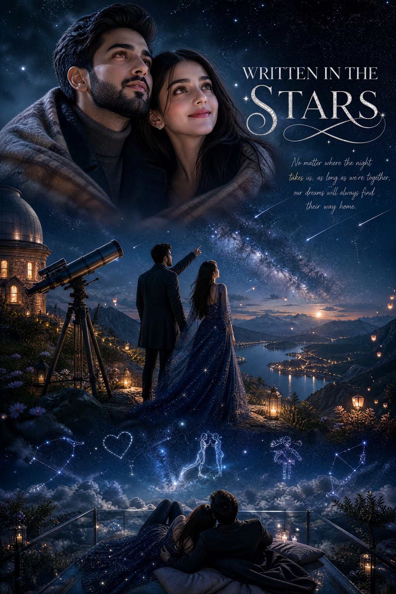 超写实浪漫情侣海报观星者 / Ultra Realistic Romantic Couple Poster Stargazers,人像与摄影,人像、电影感、海报,案例输出图 1