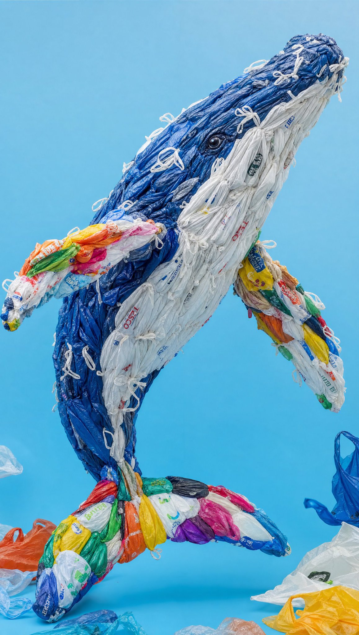创意回收塑料袋海洋生物雕塑 / Creative Recycled Plastic Bag Sea Animal Sculpture，人像与摄影，人像、品牌、竖版，案例输出图 1