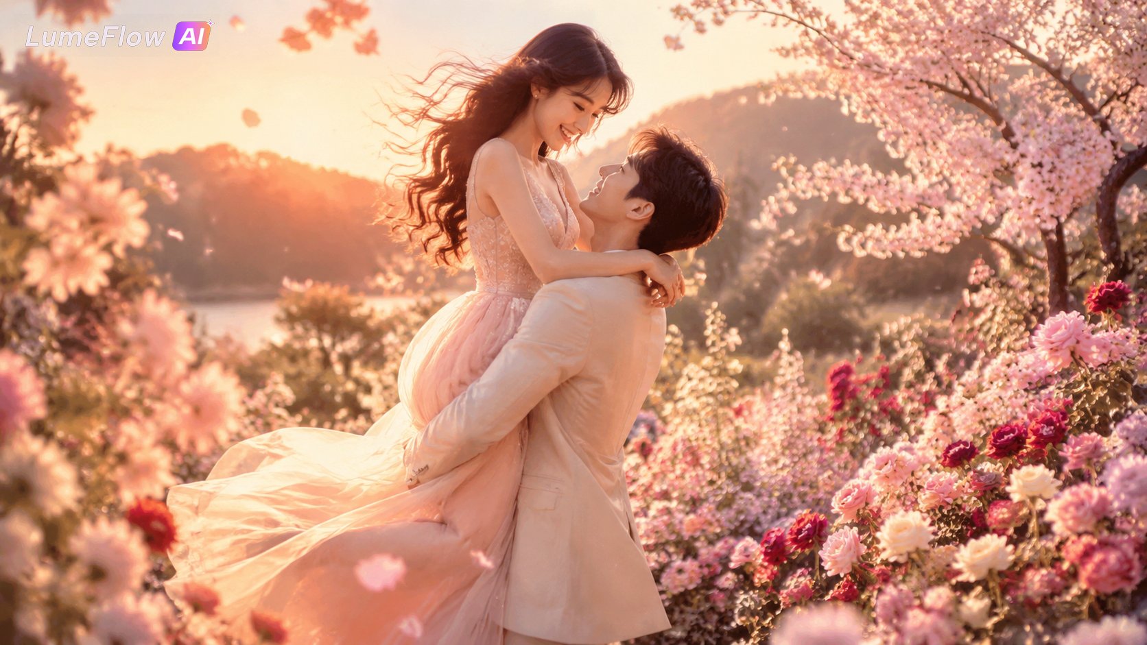 梦幻韩系情侣唯美花海浪漫瞬间 / Dreamy Korean Couple Flower Paradise,人像与摄影,人像、电影感、竖版,案例输出图 1