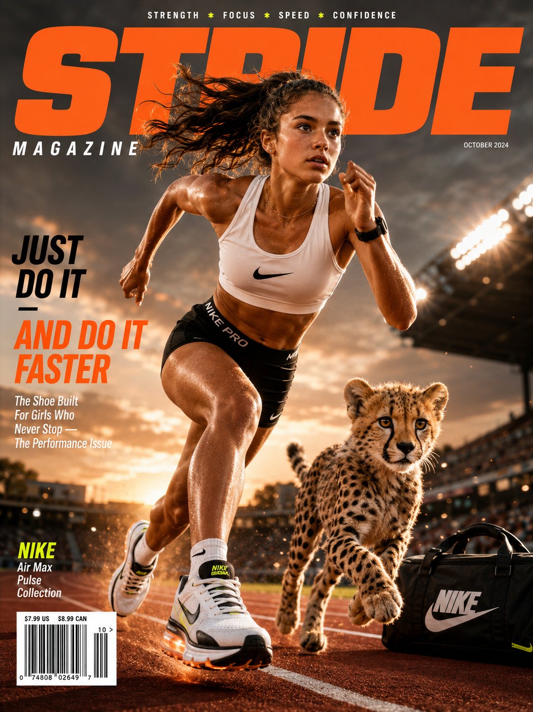 耐克运动少女与猎豹同台竞技海报 / Nike Air Max Pulse Cheetah Campaign Editorial,人像与摄影,人像、电影感、时尚,案例输出图 1