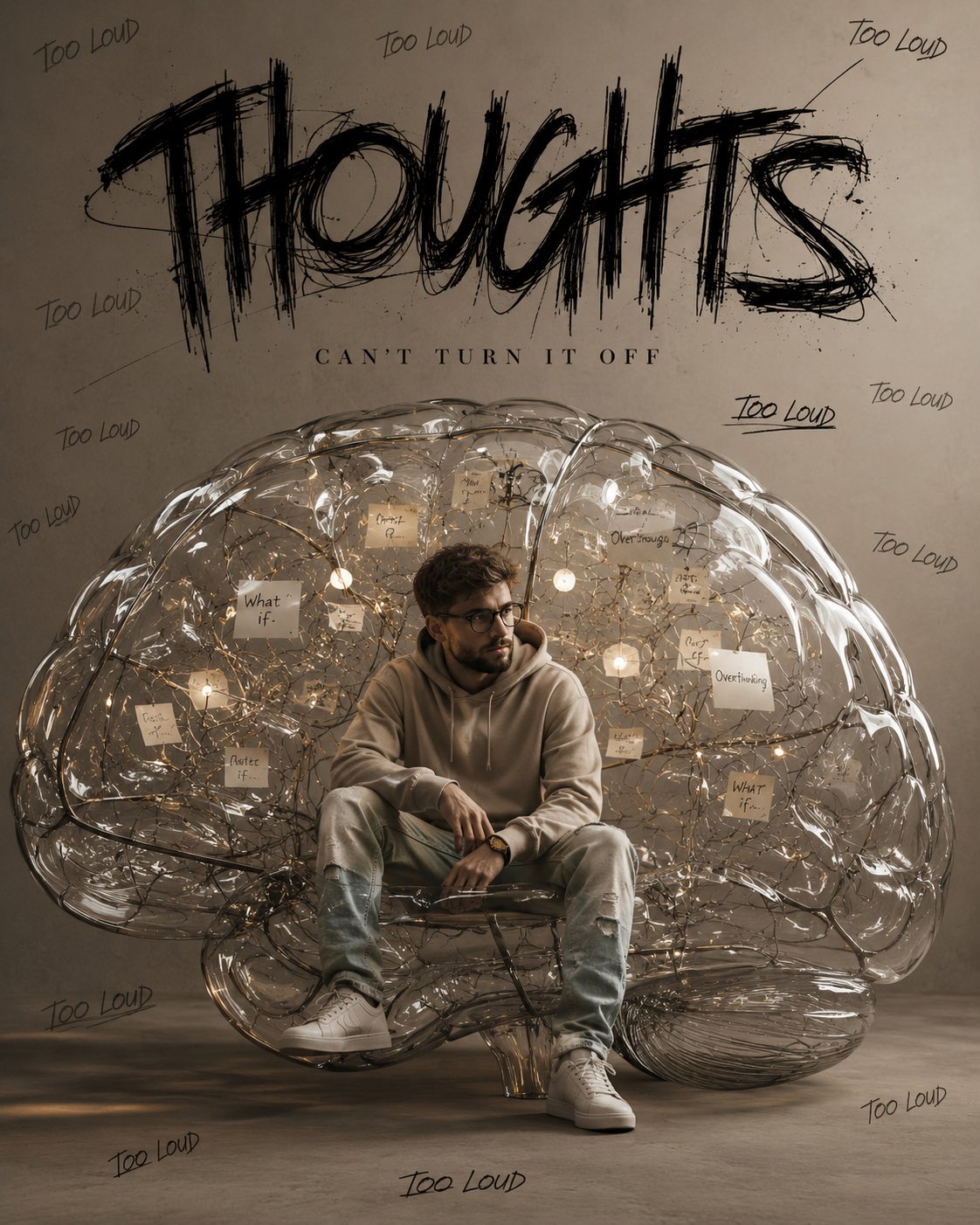玻璃铬线大脑中的潮流男子超现实艺术 / Ultra Realistic Man Inside Transparent Brain Streetwear Concept Art,人像与摄影,人像、电影感、时尚,案例输出图 1