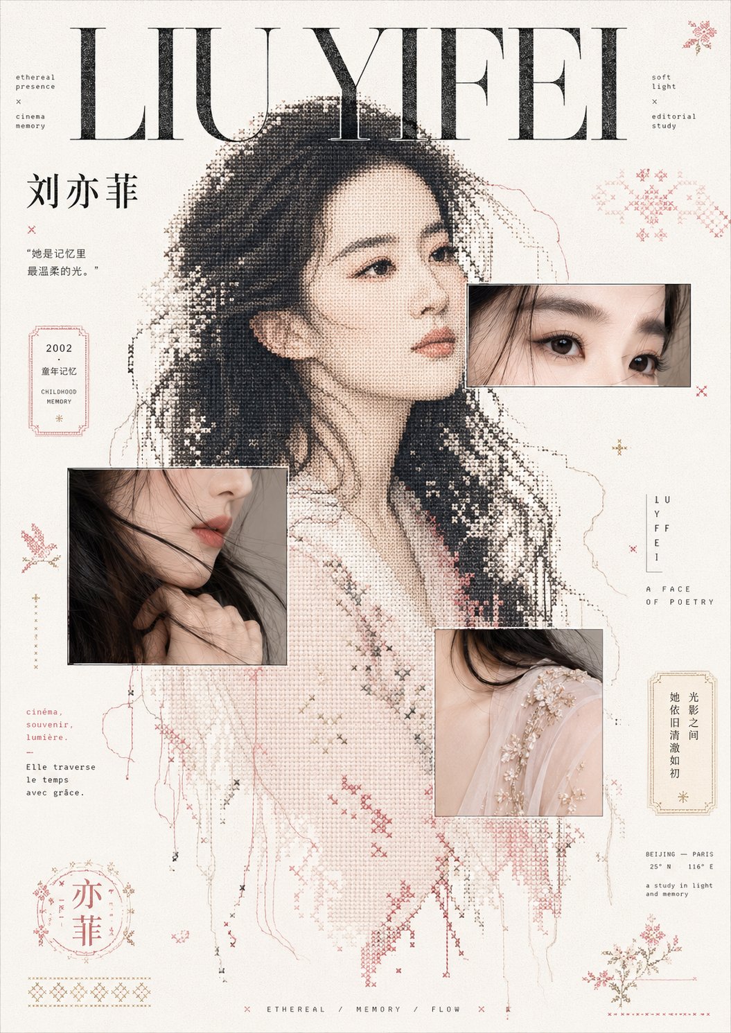 刘亦菲像素刺绣杂志感拼贴 / Liu Yifei Editorial Magazine Collage Pixel Embroidery,海报与插画,时尚、海报、插画,案例输出图 1