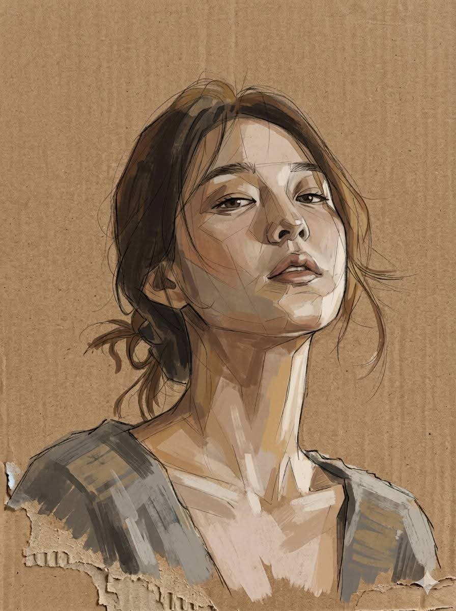 现代混合媒体手绘线条色块人像插画 / Contemporary Mixed Media Portrait Illustration Style,人像与摄影,人像、插画、人像与摄影,案例输出图 1