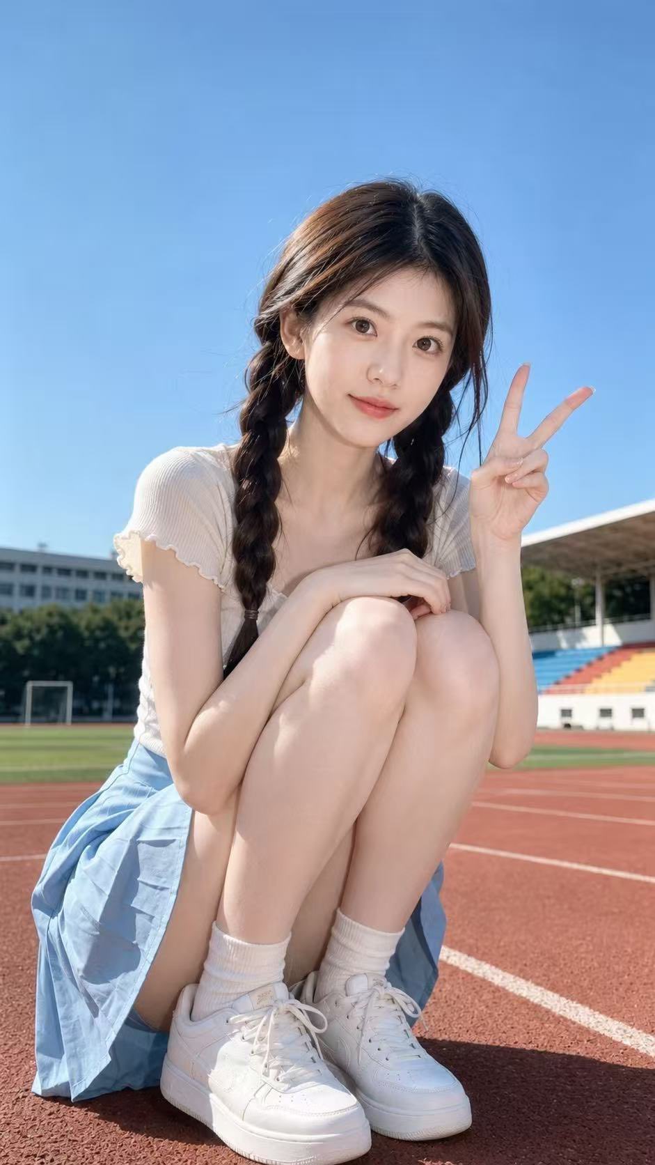 阳光校园体育场写实人像摄影 / Ultra Realistic Sunny Campus Stadium Portrait Prompt，角色设计，人像、电影感、角色，案例输出图 2