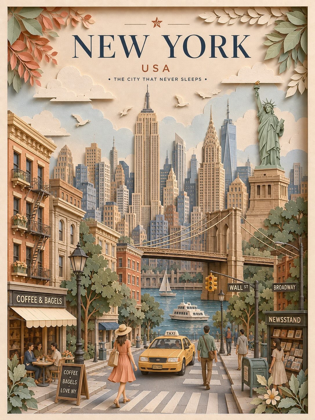 3D立体分层剪纸风格旅行海报 / 3d Layered Paper Cut Travel Poster,角色设计,海报、插画、角色,案例输出图 1
