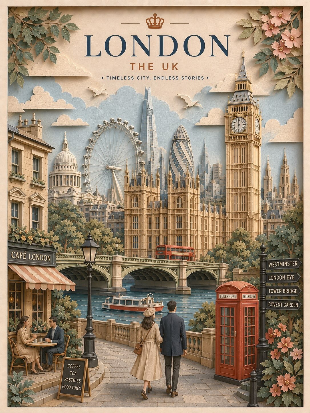 3D立体分层剪纸风格旅行海报 / 3d Layered Paper Cut Travel Poster，角色设计，海报、插画、角色，案例输出图 2