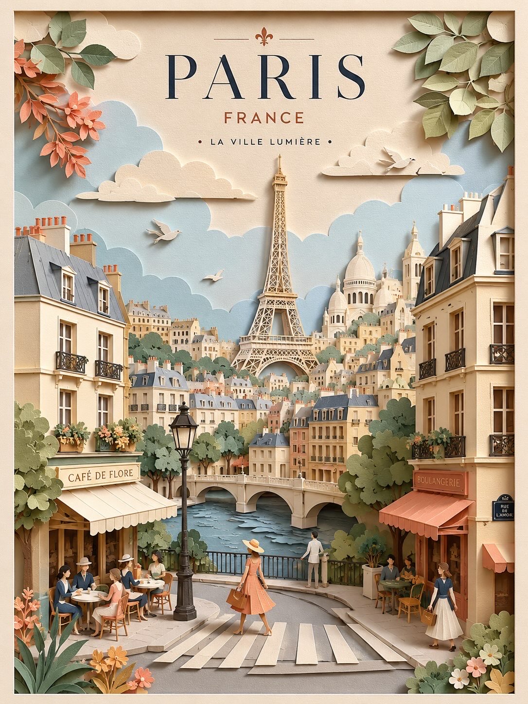 优雅3D分层剪纸风格城市旅行海报 / Elegant 3d Layered Papercut City Travel Poster，海报与插画，海报、插画、城市视觉，案例输出图 2