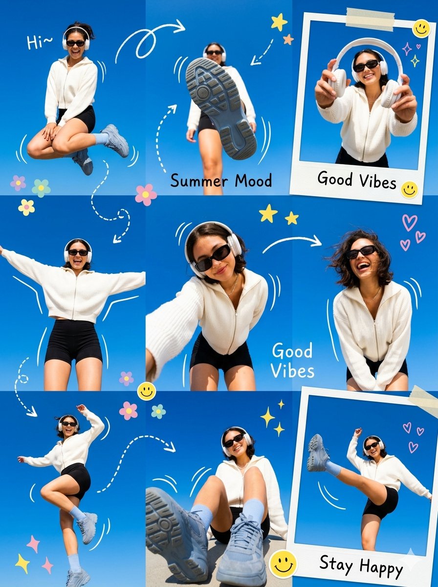 Z世代夏日碎片感九宫格拼贴 / Gen Z Summer Photo Dump Collage Pinterest Aesthetic，人像与摄影，人像、时尚、排版，案例输出图 2