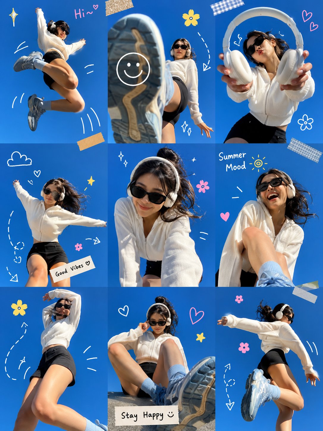 Z世代夏日碎片感九宫格拼贴 / Gen Z Summer Photo Dump Collage Pinterest Aesthetic,人像与摄影,人像、时尚、排版,案例输出图 1
