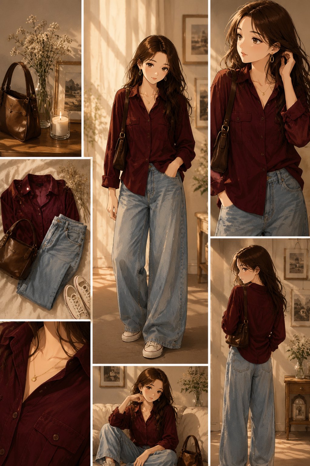 超真实动漫时尚穿搭拼贴画 / Ultra Realistic Anime Fashion Lookbook Collage,角色设计,人像、电影感、时尚,案例输出图 1