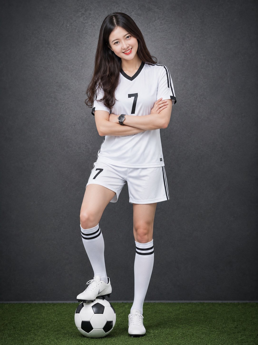 超写实女性足球运动员全身肖像 / Ultra Realistic Female Football Player Portrait,人像与摄影,人像、电影感、人像与摄影,案例输出图 1