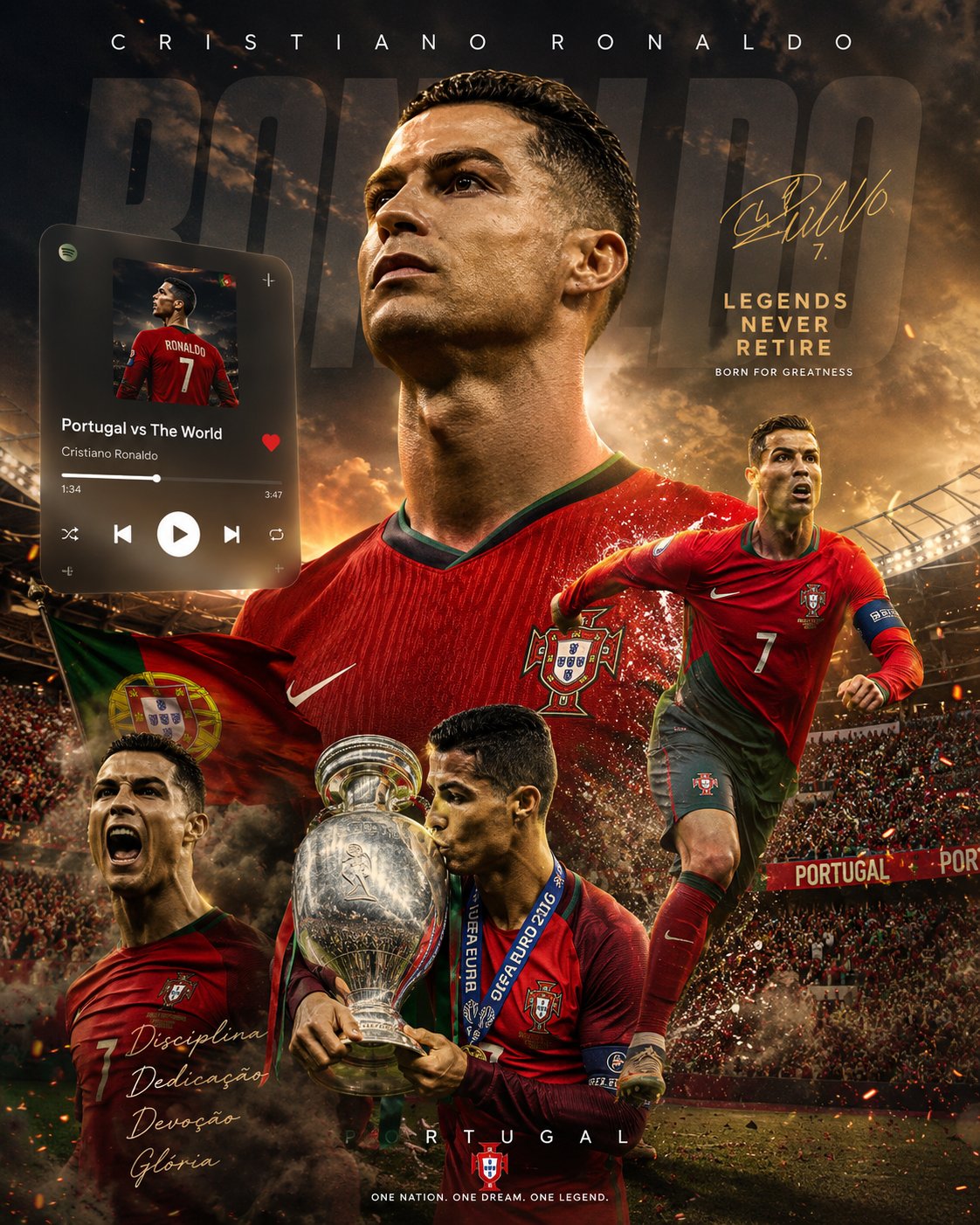 超逼真足球传奇音乐风格海报 / Ultra Realistic Football Legend Spotify Apple Music Style Wallpaper，模型对比与社区，人像、电影感、时尚，案例输出图 1