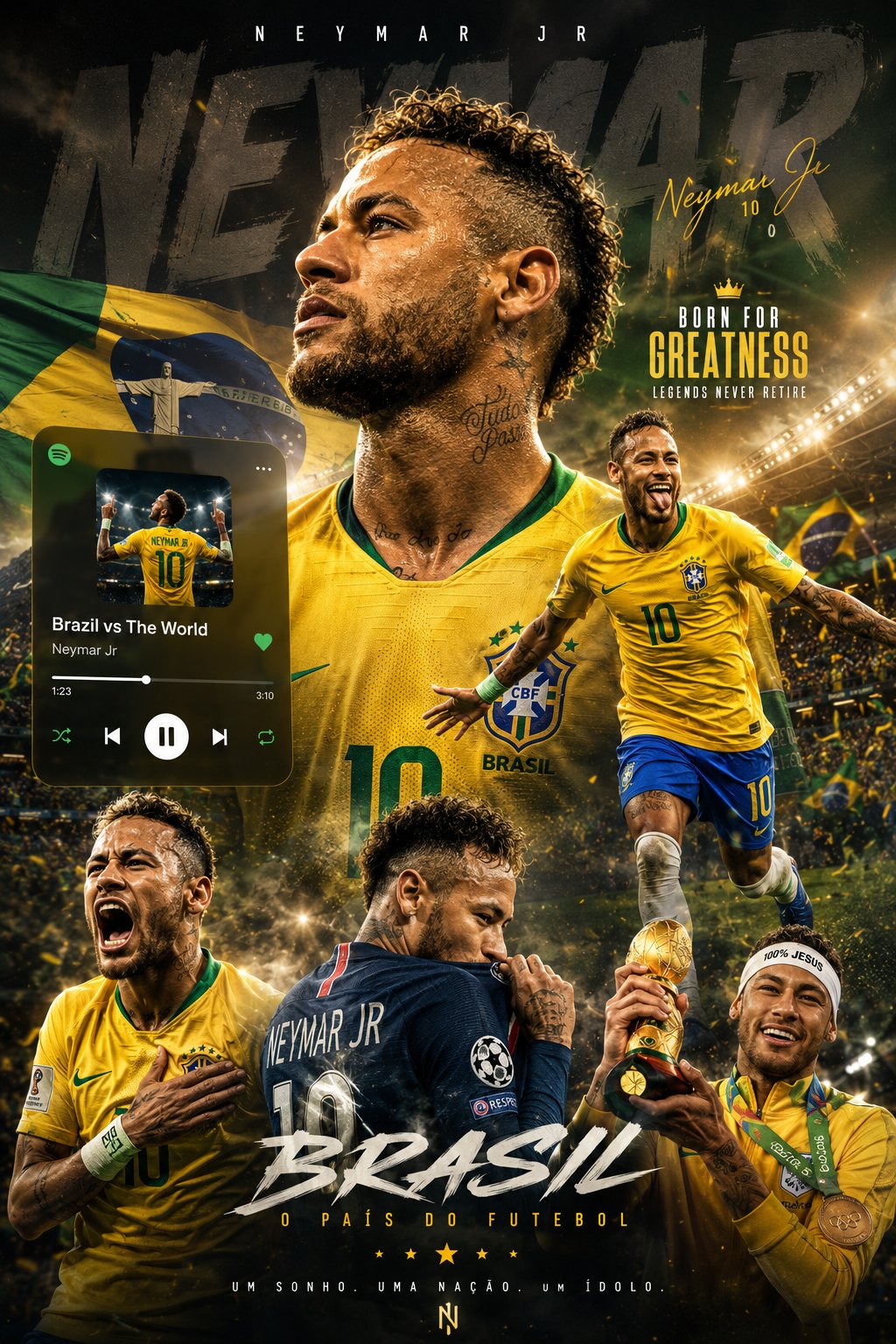 超逼真足球传奇音乐风格海报 / Ultra Realistic Football Legend Spotify Apple Music Style Wallpaper，模型对比与社区，人像、电影感、时尚，案例输出图 2