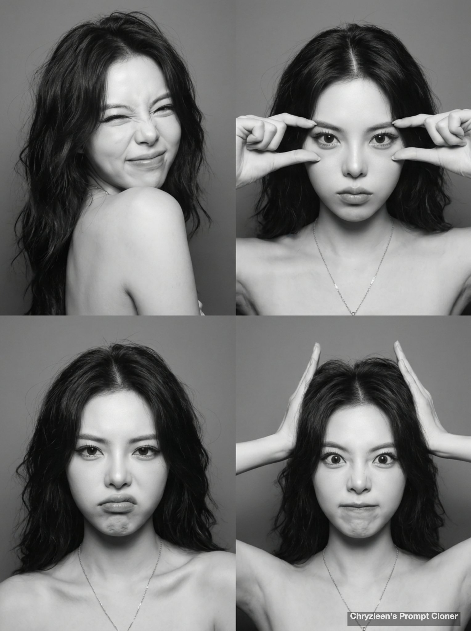 高保真面部还原黑白四格连拍提示词 / High Fidelity Bw Photo Booth Grid Prompt,人像与摄影,35mm、人像、极简,案例输出图 1