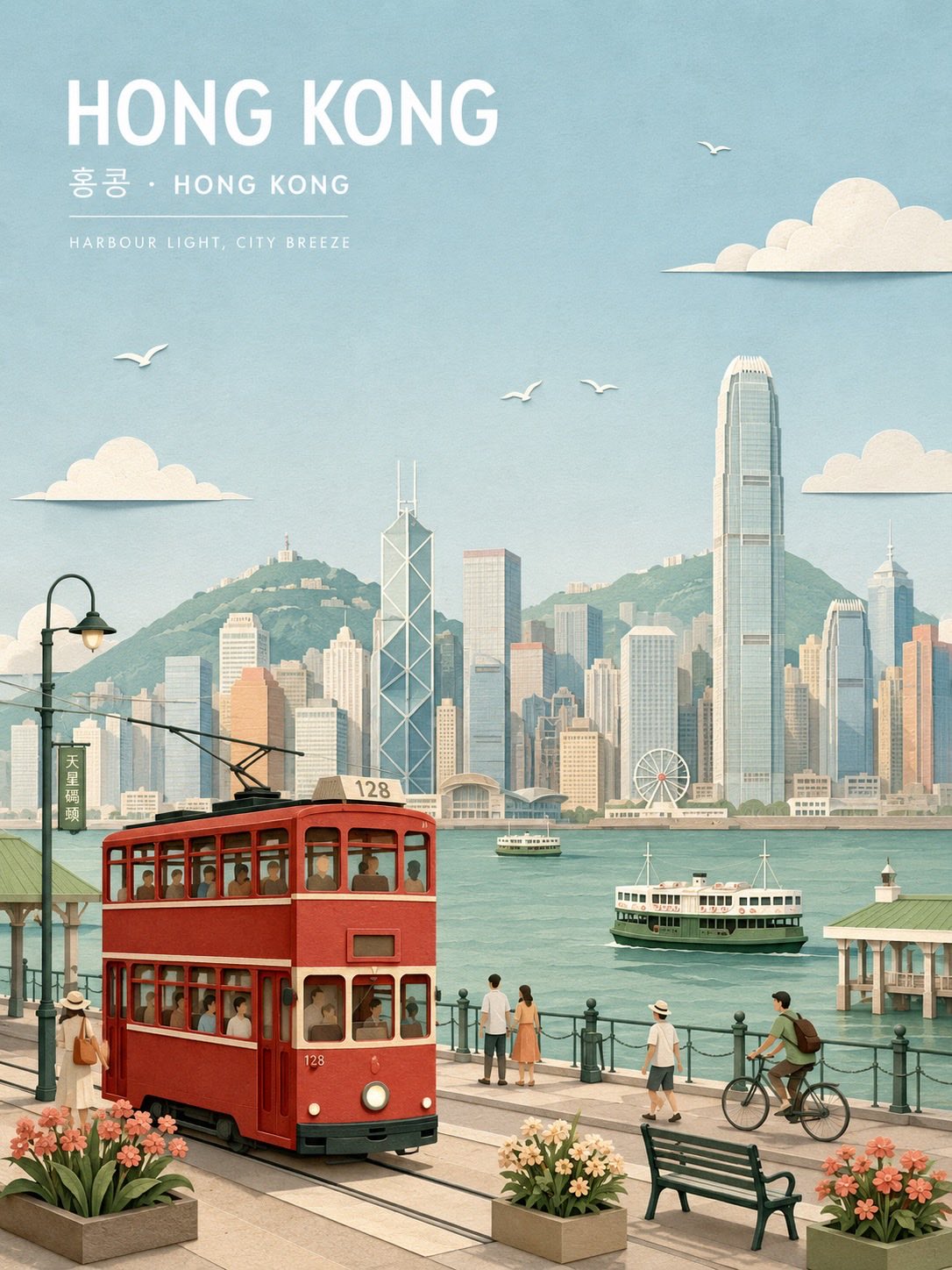 极简柔和色调城市纸艺插画海报 / Refined Pastel Paper Collage City Travel Poster，人像与摄影，霓虹、人像、时尚，案例输出图 2