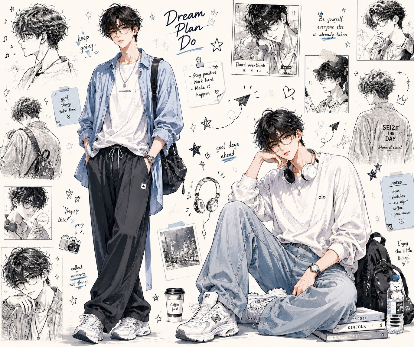 韩系少年动漫时尚情绪板设计 / Semi Realistic Anime Korean Boy Moodboard，角色设计，时尚、插画、角色，案例输出图 2