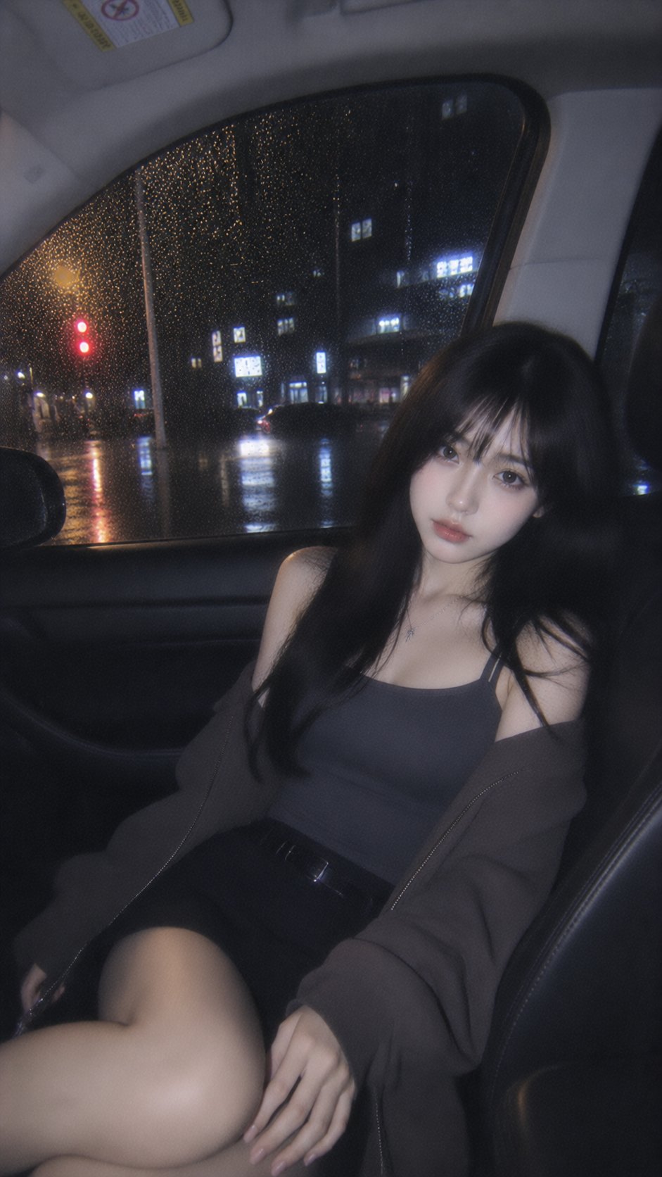 雨夜车内柔光CCD情绪感写真 / Soft Light Ccd Rainy Night Car Portrait，人像与摄影，人像、电影感、极简，案例输出图 2