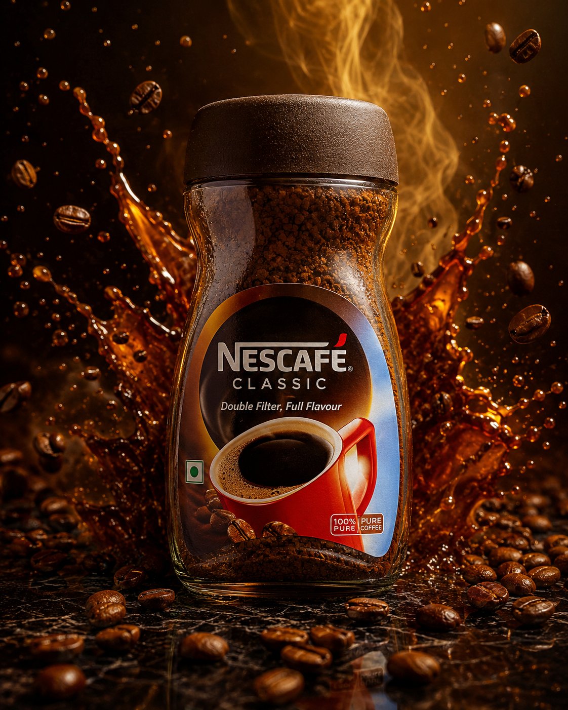 雀巢与Rage咖啡奢侈商业广告摄影提示词 / Nescafe Vs Rage Coffee Luxury Advertising Prompts,模型对比与社区,霓虹、电影感、产品图,案例输出图 1