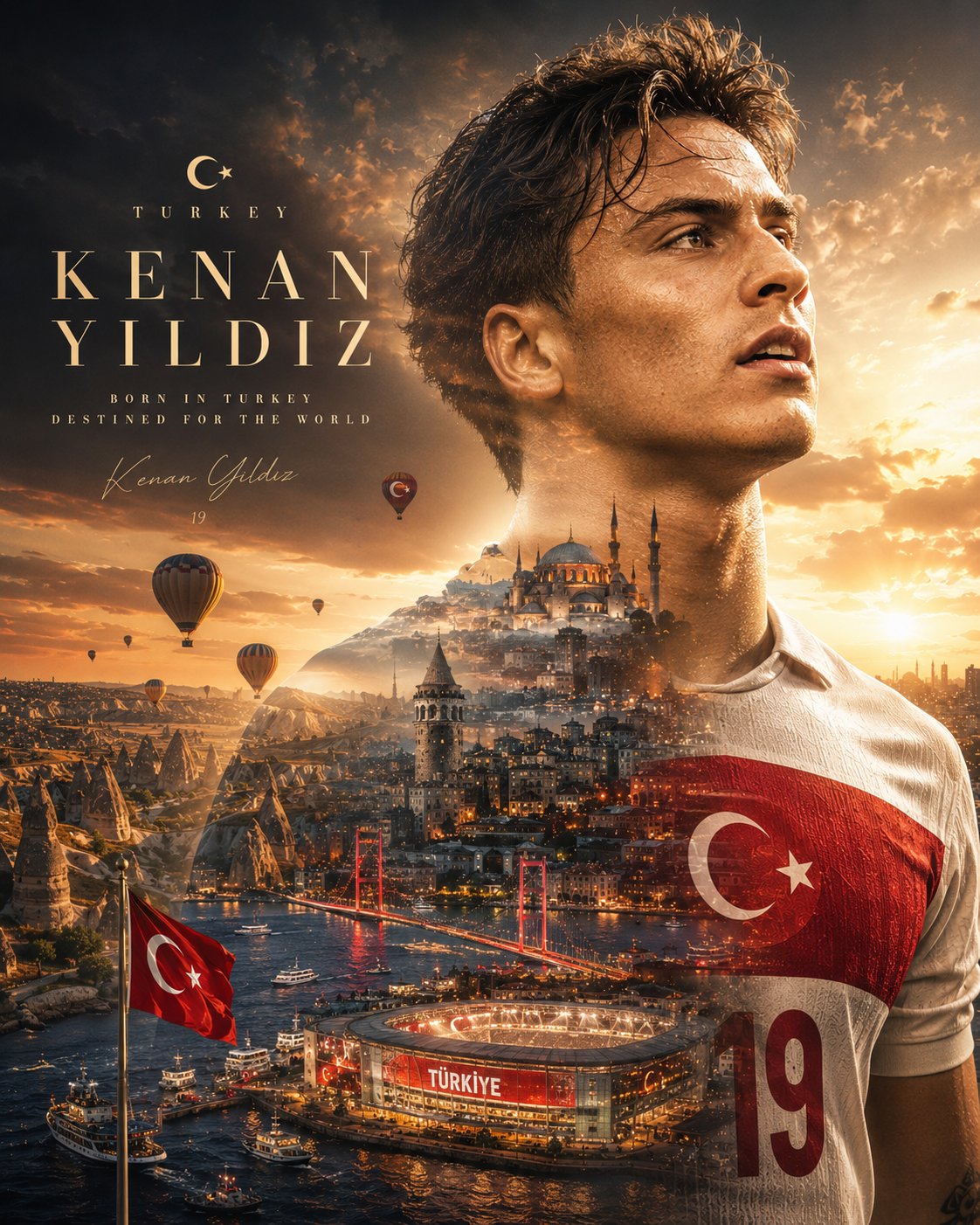 阿尔达居莱尔土耳其双重曝光足球海报 / Arda Guler Turkey Cinematic Double Exposure Poster,人像与摄影,人像、电影感、时尚,案例输出图 1