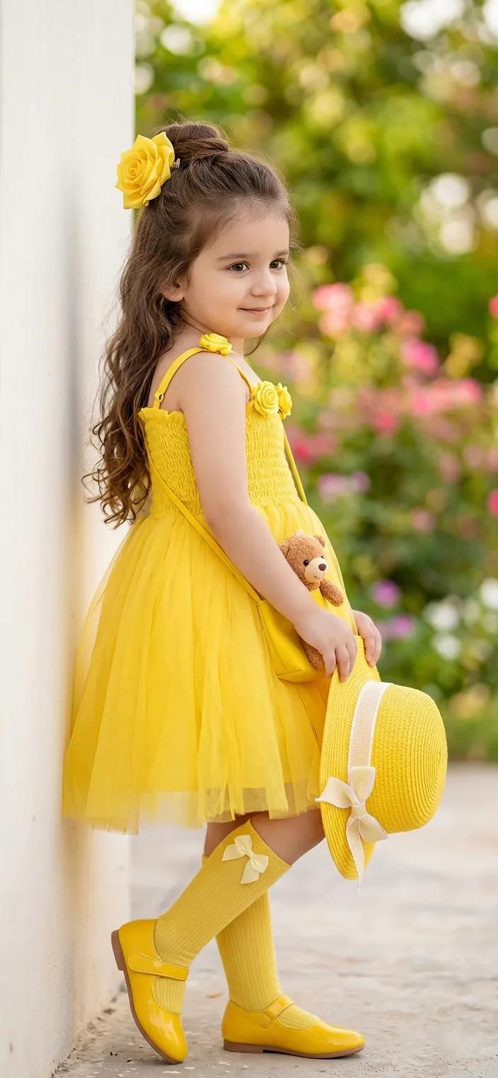 黄色裙装女孩花园写实肖像 / Little Girl Yellow Dress Garden Portrait，人像与摄影，人像、时尚、竖版，案例输出图 2
