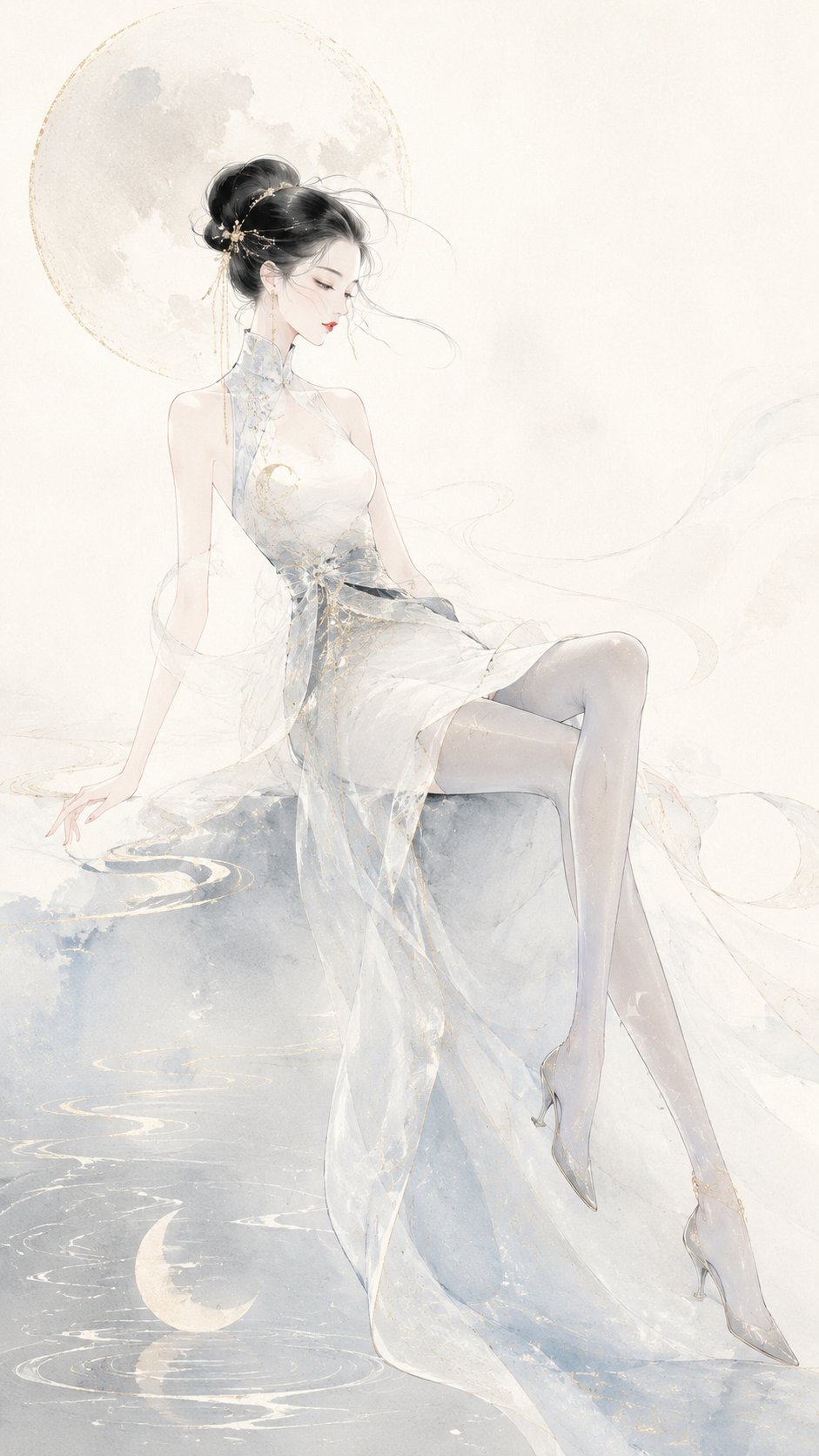 现代东方高定水墨时装插画 / Modern Oriental Haute Couture Ink Fashion Illustration,角色设计,时尚、海报、插画,案例输出图 1