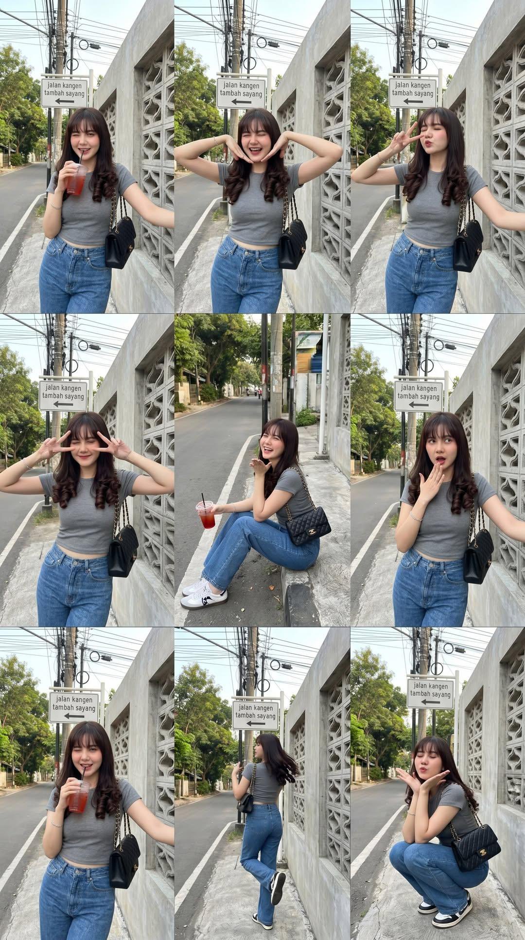 街头韩式风格少女九宫格写真 / Korean Style Girl Street Photography Collage，人像与摄影，人像、时尚、极简，案例输出图 1