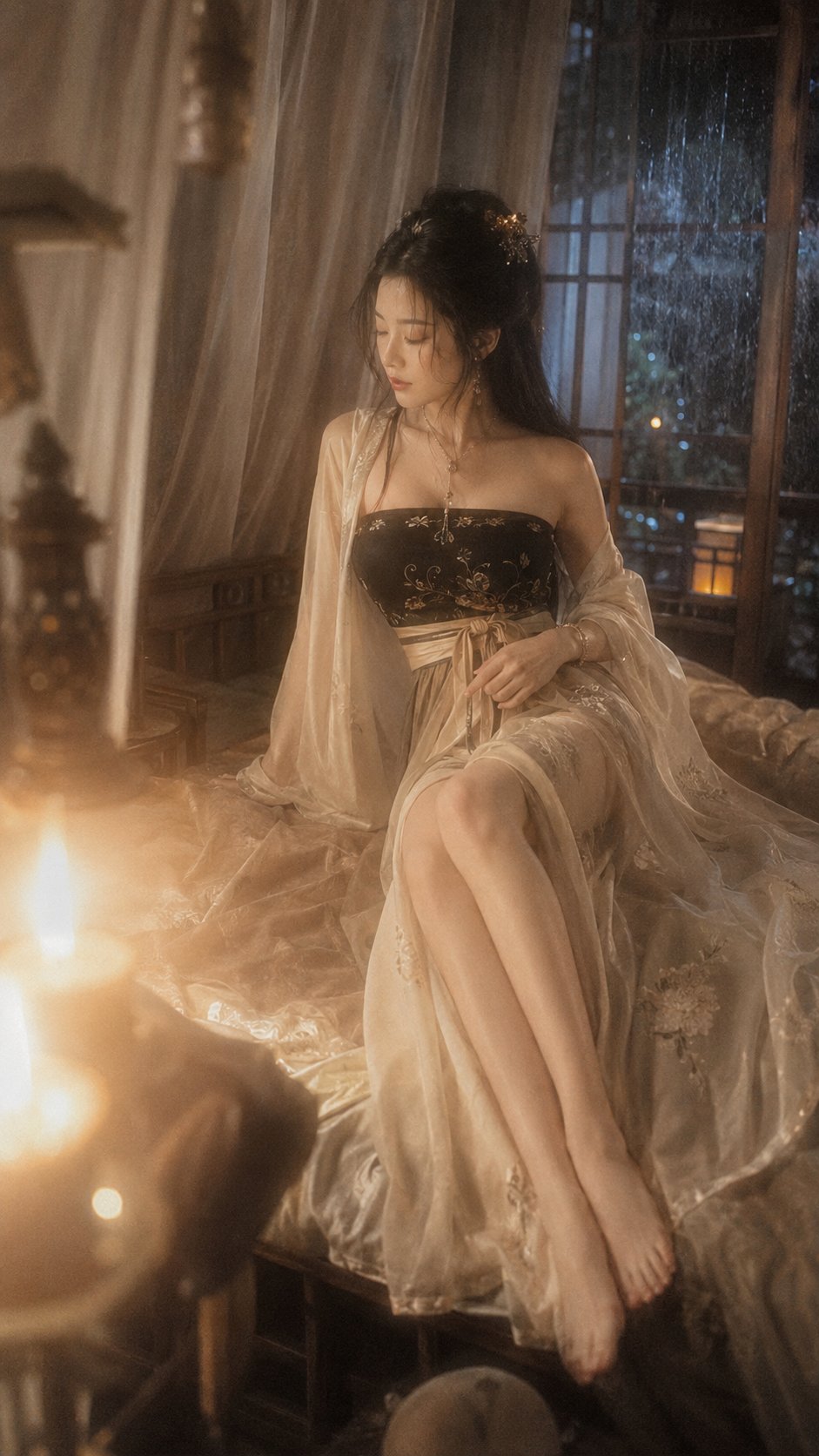 宋代风格古代闺阁女子写真肖像 / Photorealistic Song Dynasty Chinese Boudoir Portrait,人像与摄影,35mm、人像、电影感,案例输出图 1