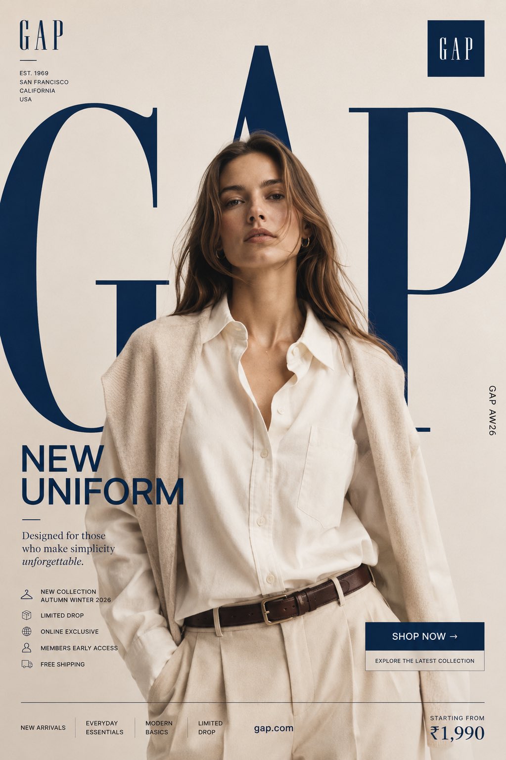 GAP新制服系列高端时尚海报 / Gap New Uniform Ultra Premium Fashion Smm Poster，模型对比与社区，时尚、海报、UI，案例输出图 1