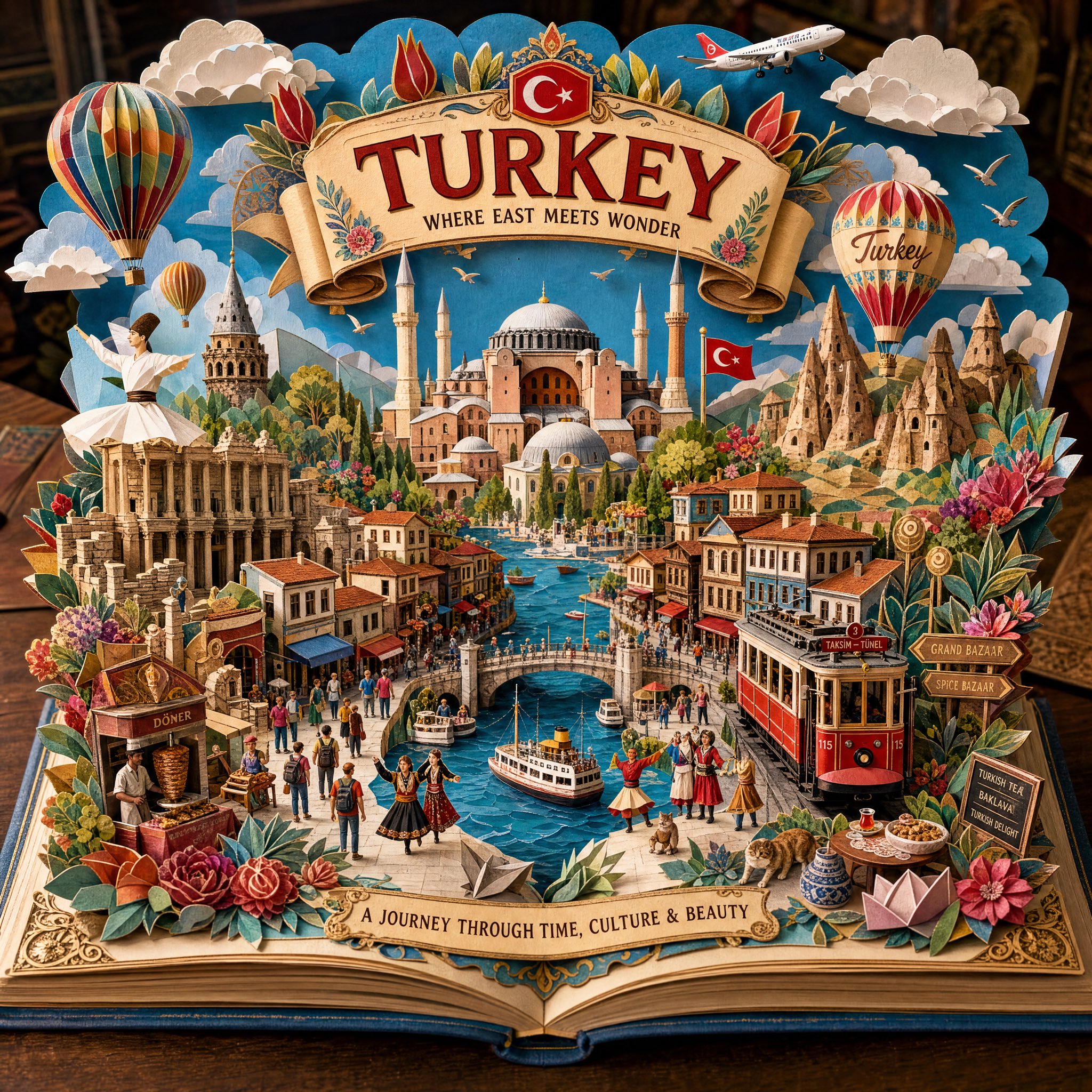 复古纸艺立体书目的地微缩景观 / Vintage 3d Popup Storybook Travel Illustration，海报与插画，时尚、海报、插画，案例输出图 2