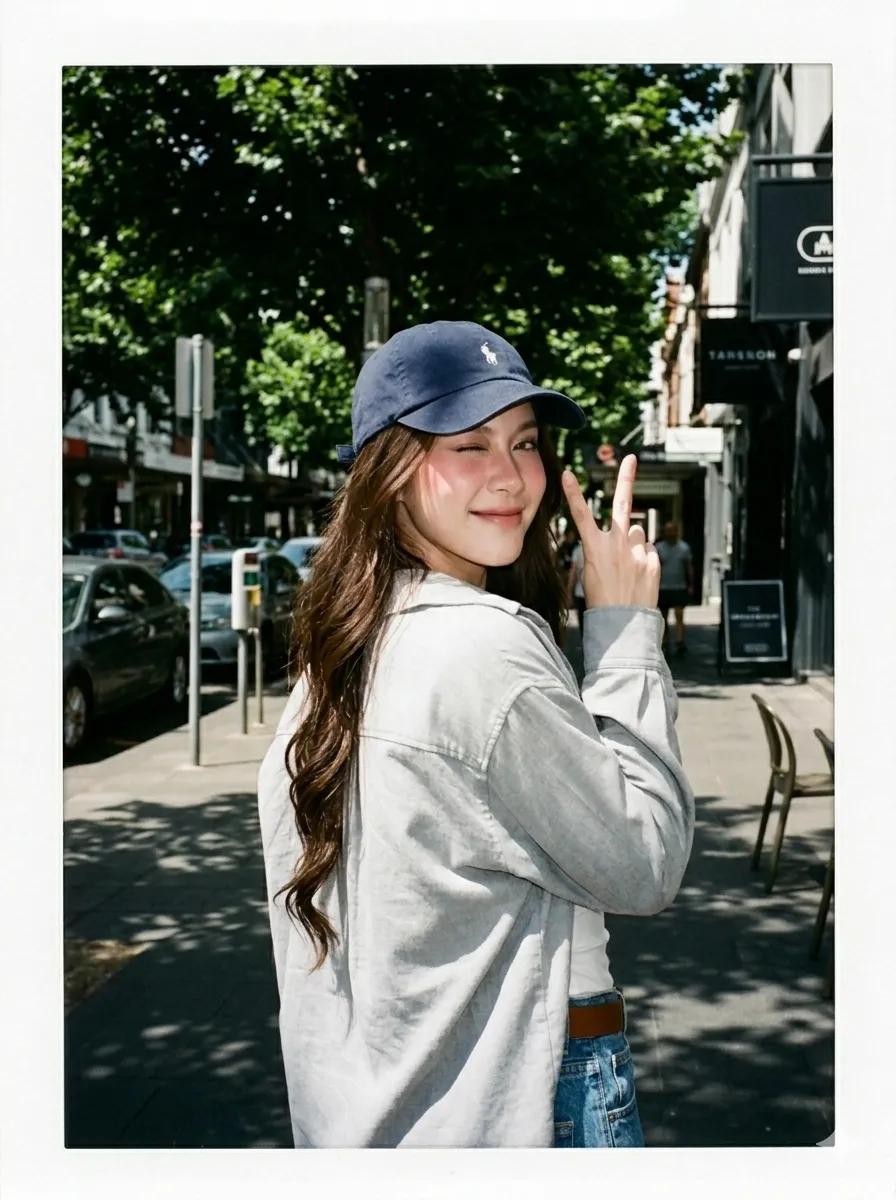 胶片风夏日街拍少女人像 / Candid Summer Street Photography Polaroid Style,人像与摄影,35mm、人像、电影感,案例输出图 1