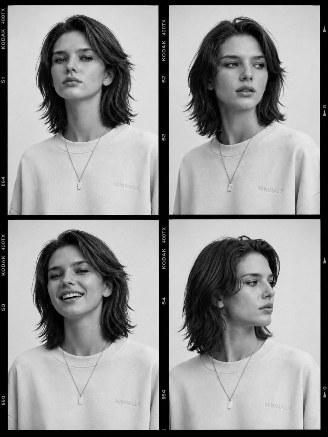 黑白时尚模特试镜联排人像 / Black And White Fashion Casting Contact Sheet 1780994801878，模型对比与社区，35mm、人像、时尚，案例输出图 2