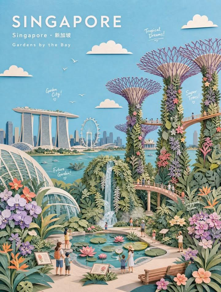 3D手工纸雕植物旅行海报 / 3d Paper Collage Botanical Travel Poster,人像与摄影,霓虹、人像、时尚,案例输出图 1