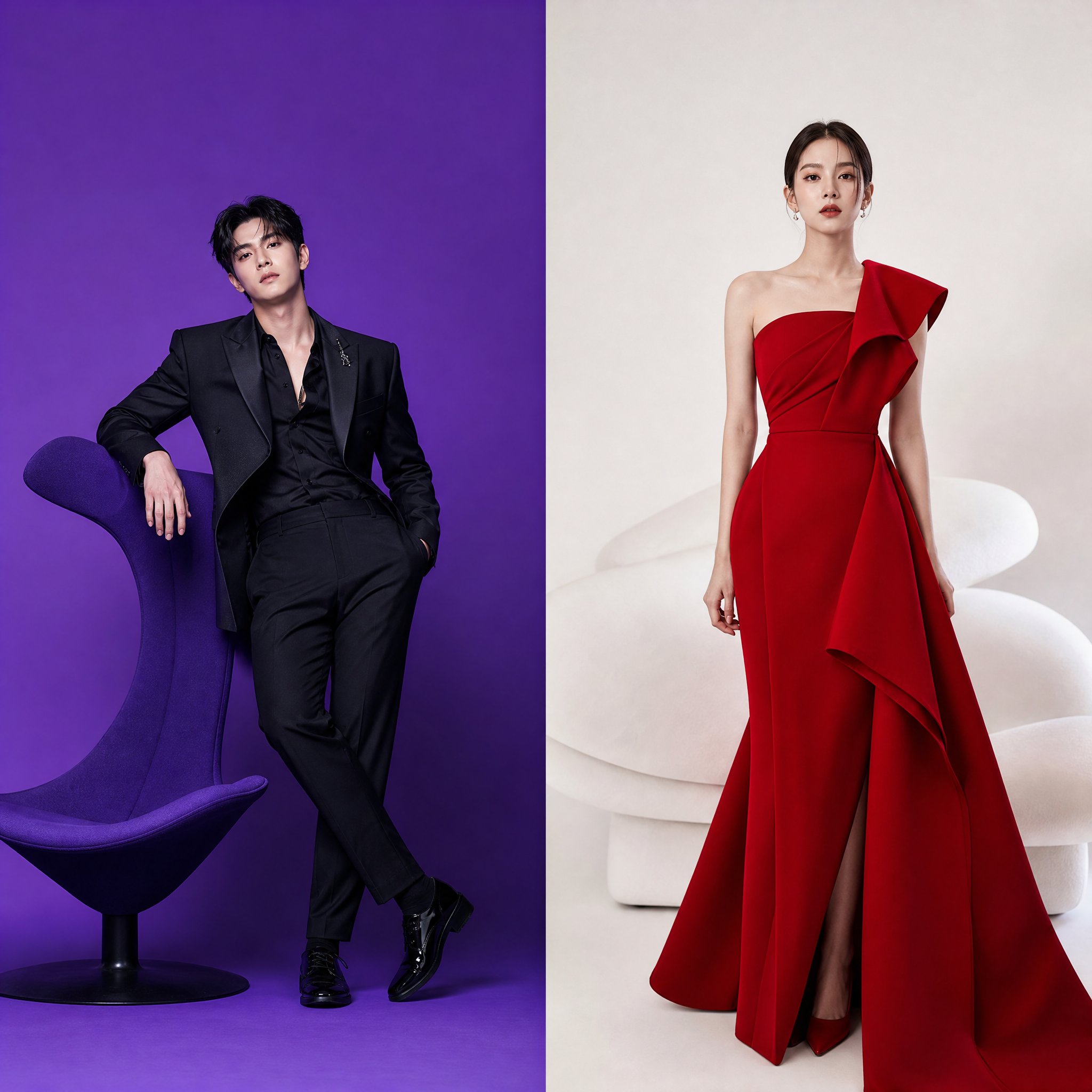 时尚社论双联画韩国模特大片 / Fashion Editorial Diptych Korean Models Luxury Outfits,人像与摄影,人像、时尚、人像与摄影,案例输出图 1
