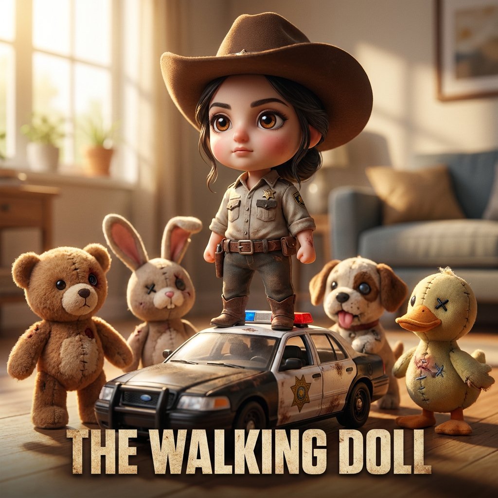 走肉行偶末世警长可爱手工人偶 / The Walking Doll Post Apocalyptic Sheriff Miniature Toy,角色设计,电影感、时尚、海报,案例输出图 1