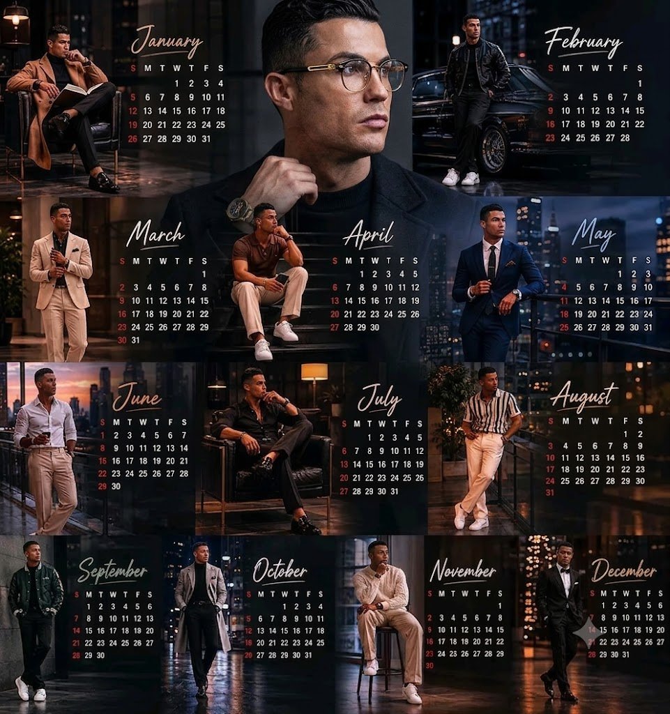 高端都市男装时尚挂历海报设计 / Luxury Male Model 12 Month Calendar Poster,人像与摄影,人像、电影感、时尚,案例输出图 1