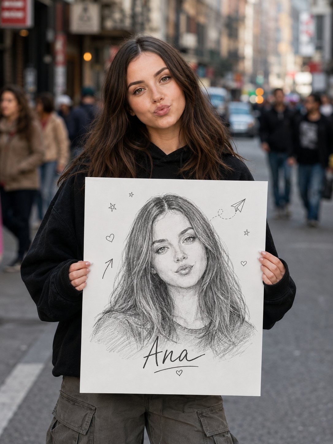 创意街头人像与人物素描海报 / Creative Street Portrait With Sketch Poster，人像与摄影，人像、电影感、时尚，案例输出图 2
