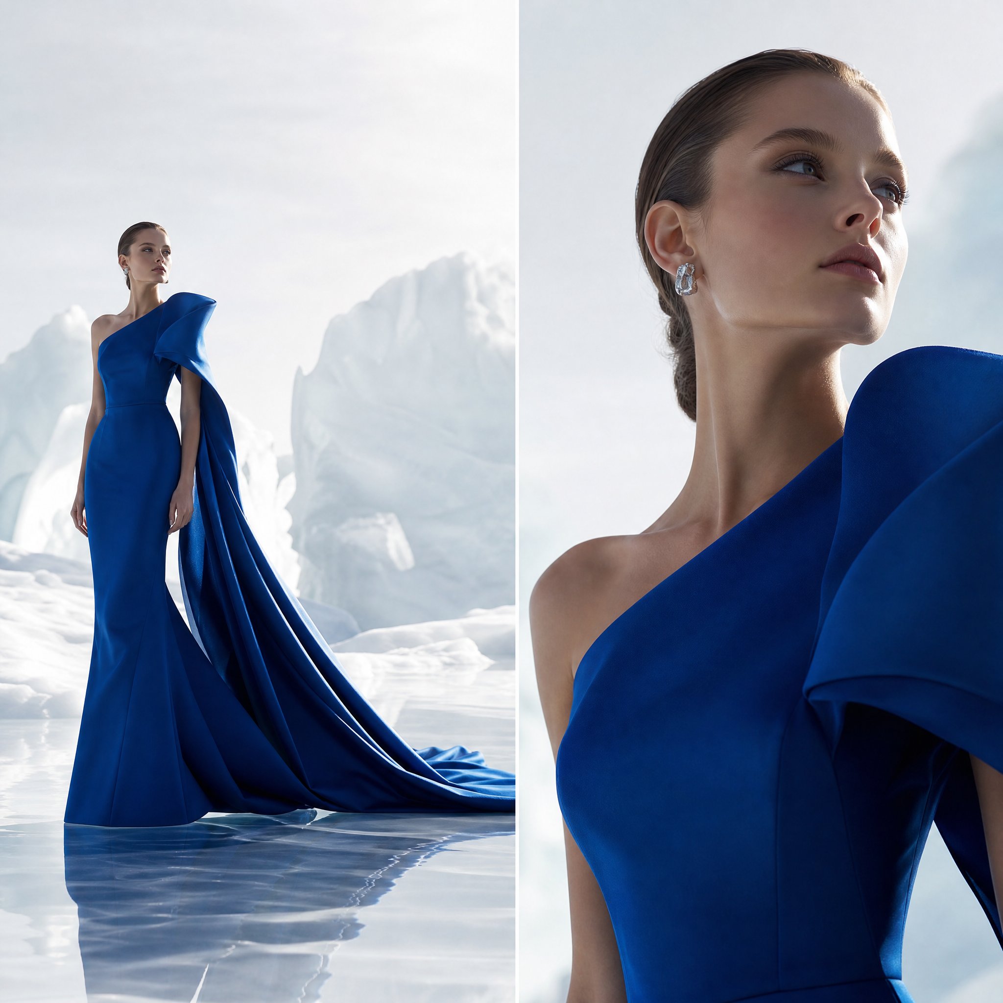 双格视角宝蓝色高定时尚大片 / Two Panel Fashion Editorial Royal Blue Couture,人像与摄影,人像、电影感、时尚,案例输出图 1