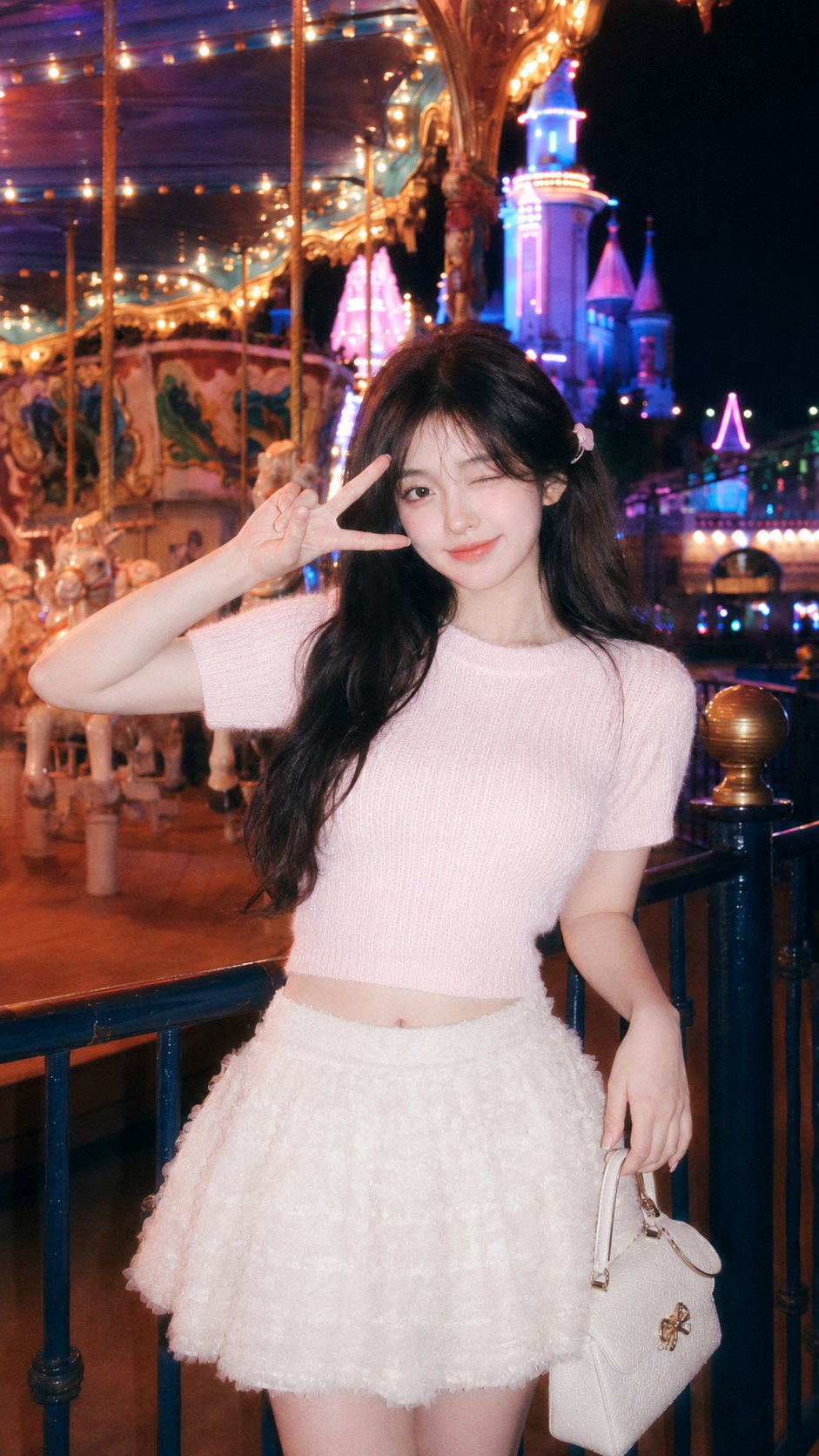 CCD柔光夜景游乐场甜酷少女 / Night Amusement Park Ccd Dreamy Portrait，人像与摄影，霓虹、人像、竖版，案例输出图 2