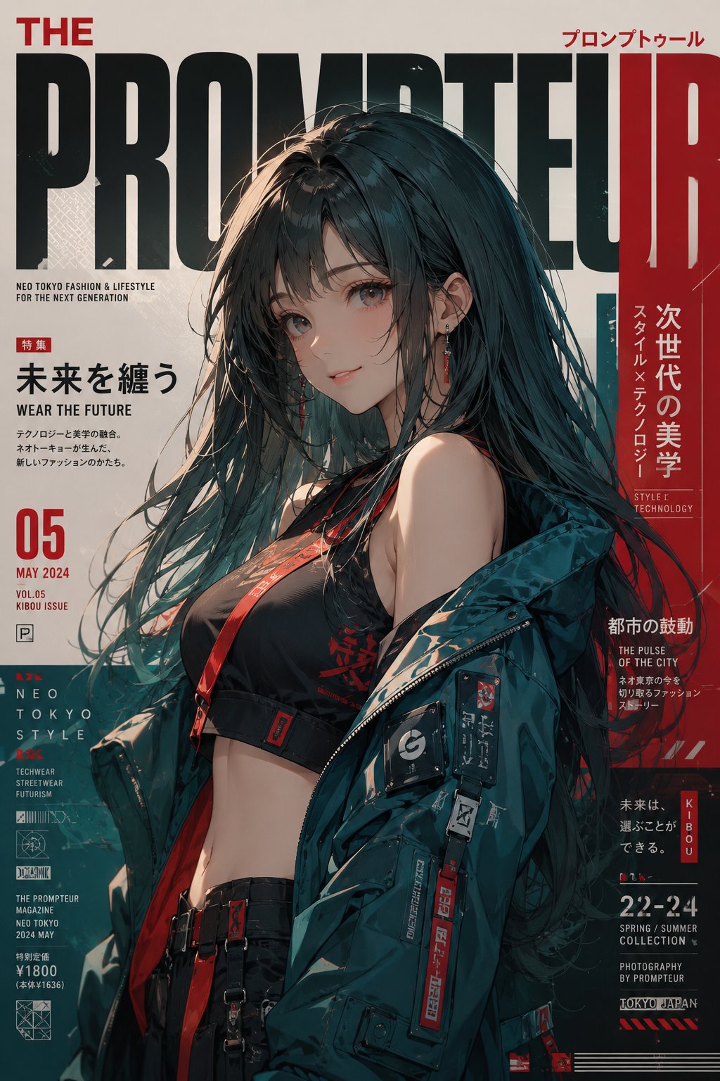 新东京高级时尚杂志封面动画现实主义 / Neo Tokyo Fashion Magazine Cover Anime Realism,角色设计,霓虹、人像、时尚,案例输出图 1