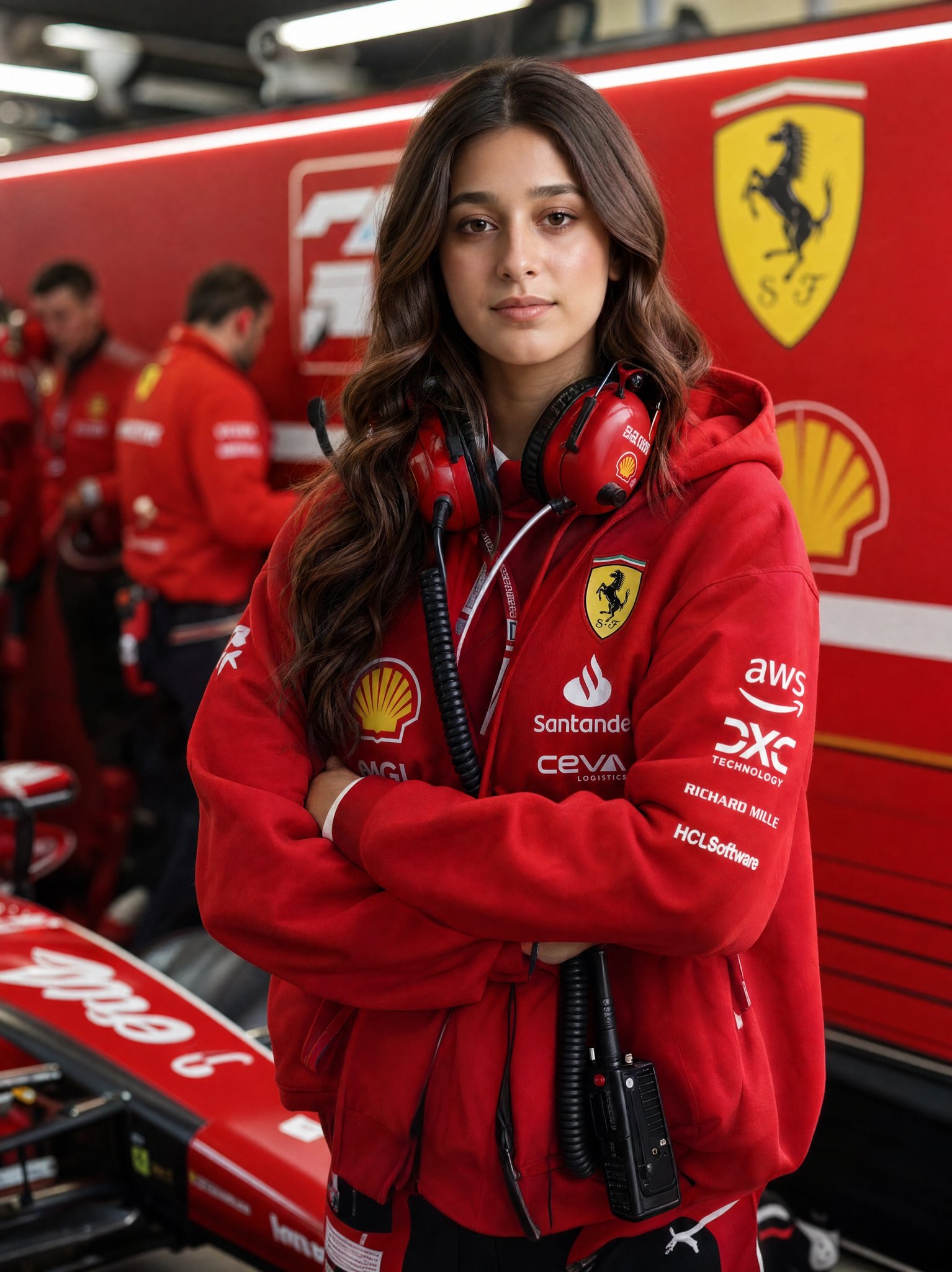 法拉利F1围场人像写实摄影 / Ferrari F1 Paddock Portrait Face Preservation,人像与摄影,人像、电影感、城市视觉,案例输出图 1