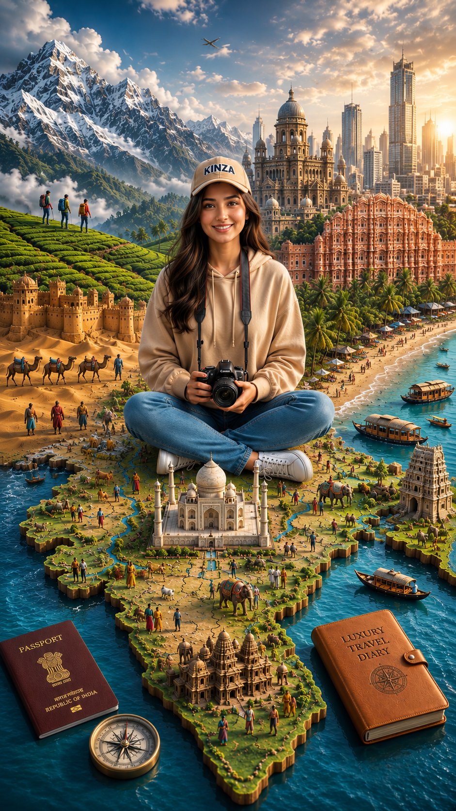 印度3D微缩旅行立体地图 / India 3d Miniature Travel Diorama,人像与摄影,人像、电影感、城市视觉,案例输出图 1