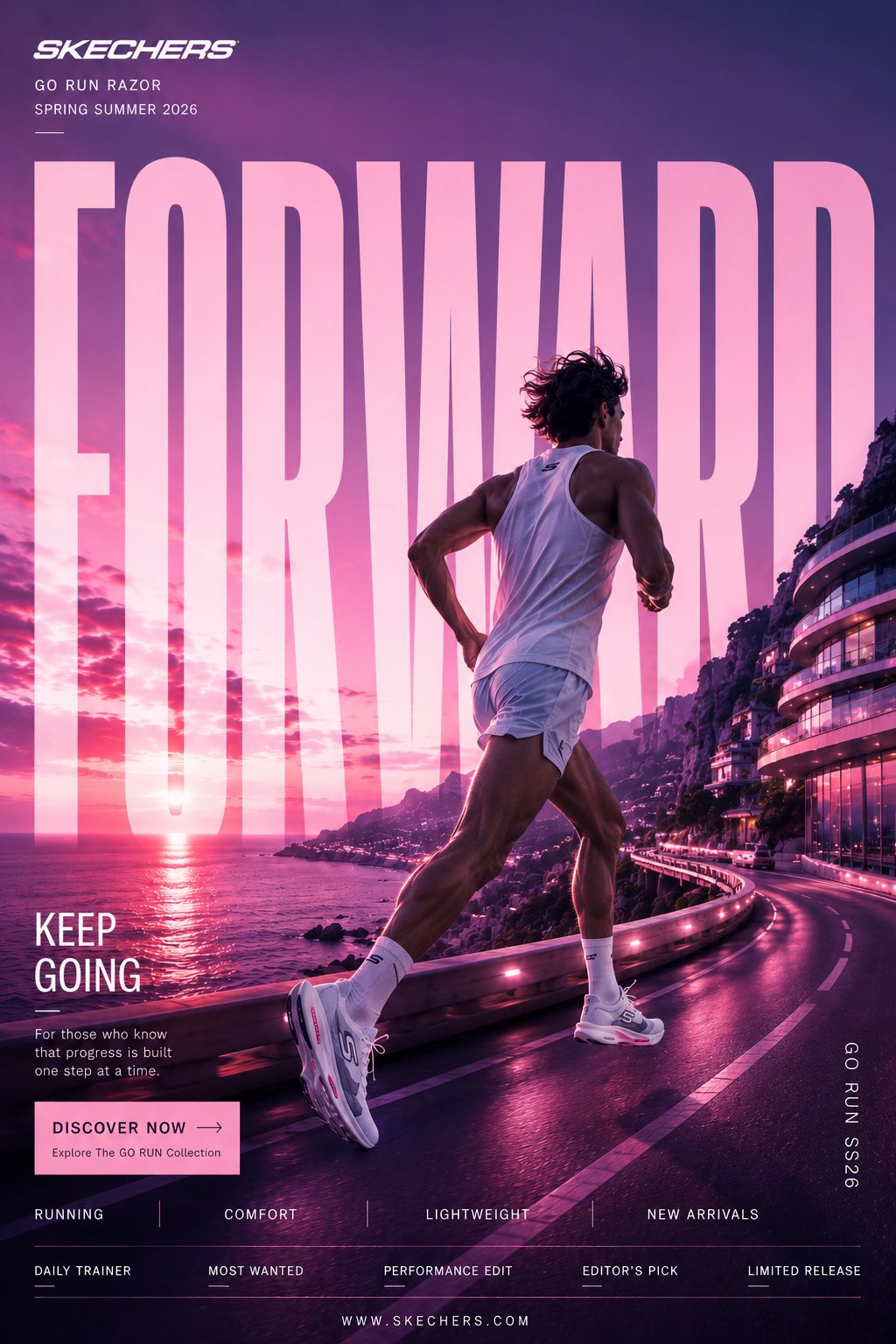 超高端跑鞋海滨大片海报 / Ultra Premium Running Footwear Smm Poster，UI 与社交媒体截图，电影感、海报、UI，案例输出图 2
