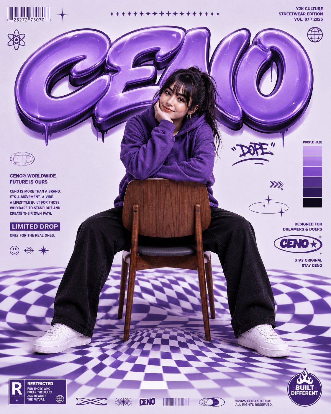 超现代Y2K街头服饰紫色社论海报设计 / Ultra Modern Y2k Streetwear Purple Editorial Poster,人像与摄影,人像、时尚、海报,案例输出图 1